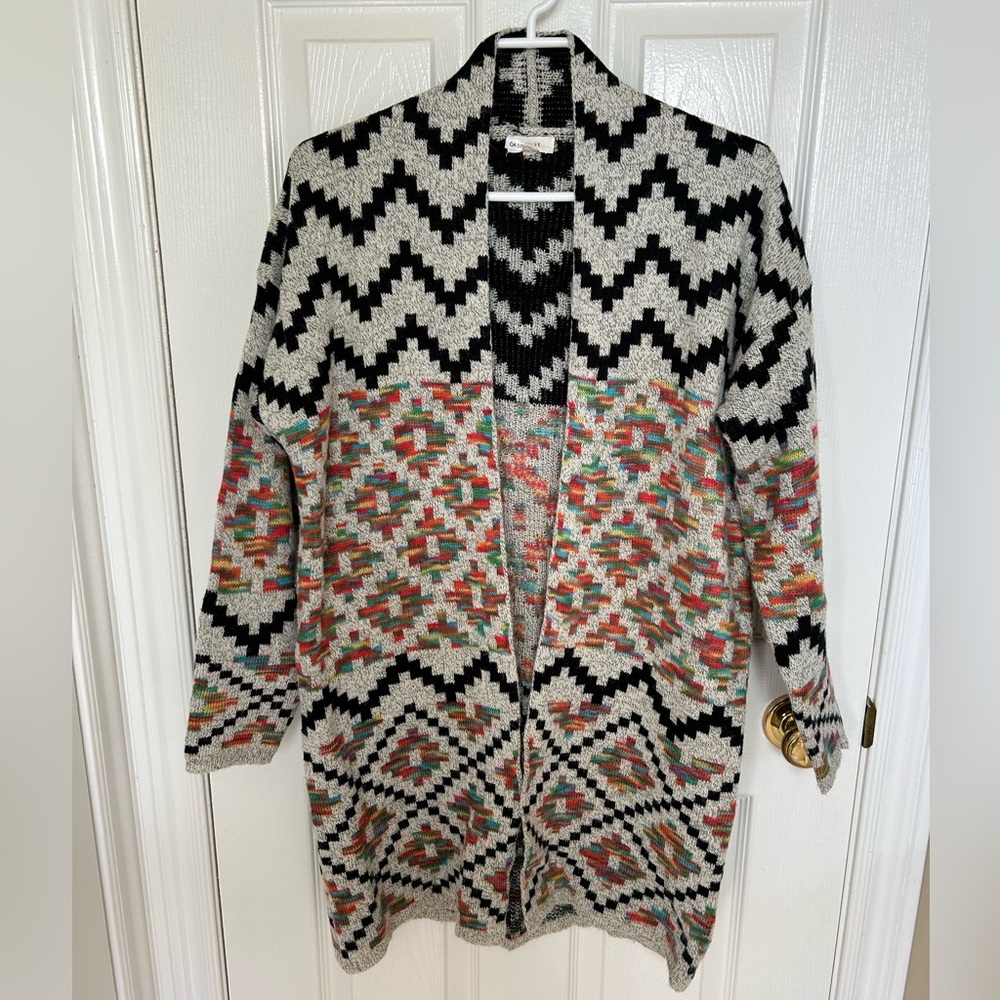 Debut Aztec Cozy Boho Sweater Longline Cardigan Navajo Print Multicolour Western